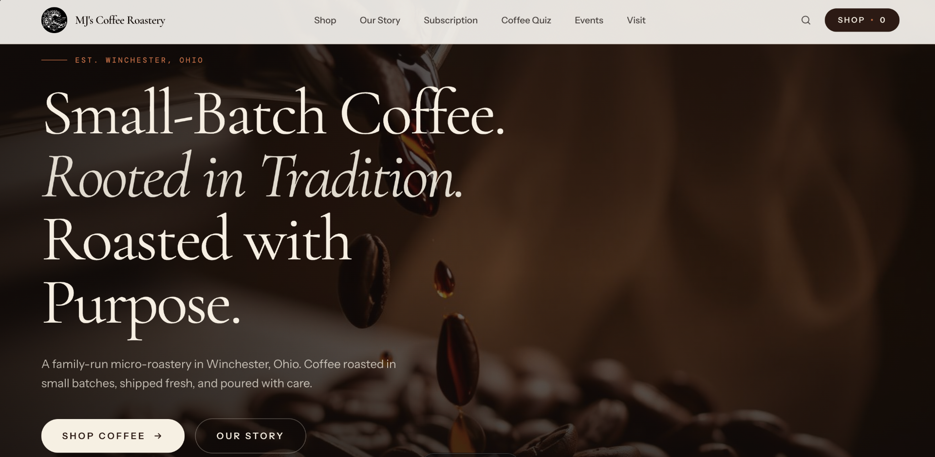 MJ's Coffee Roastery — small-batch coffee brand site